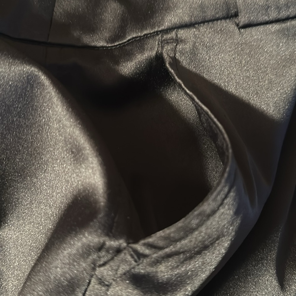 Apostrophe Black Shiny Satin Side Cargo Pocket Split Hem Stretch Pant - Picture 9 of 9
